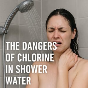 woman reacting to chlorine exposure in shower