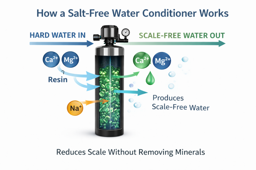 how a salt free water conditioner reduces scale without removing minerals